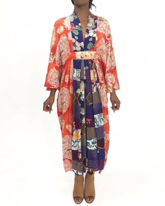 MORPHEW COLLECTION Orange Patchwork Silk Kaftan Ma