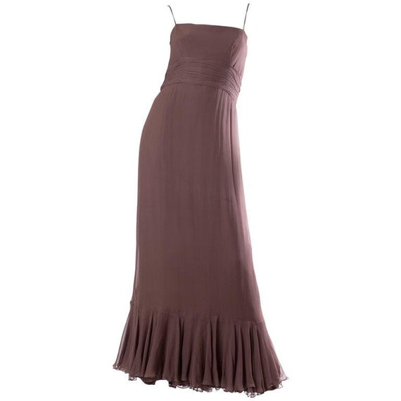 1970S MALCOLM STARR Chocolate Brown Silk Chiffon … - image 1