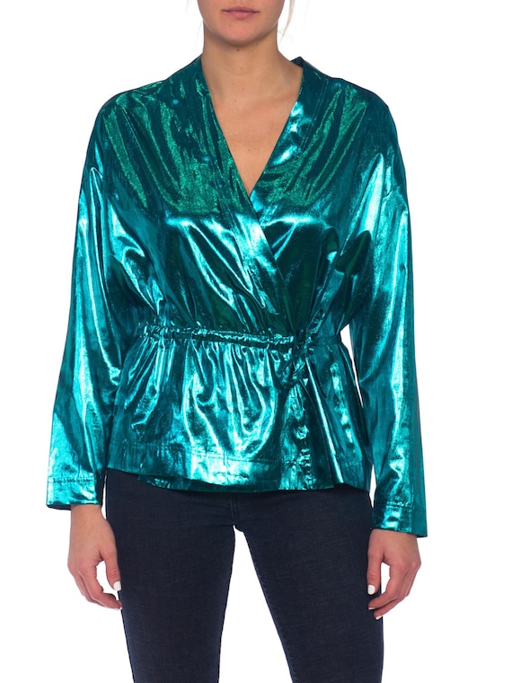 1980S Teal Lamé Gucci Style Disco Wrap Top