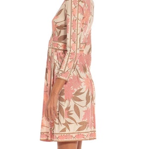 1970S Emilio Pucci Cream, Brown Pink Floral Silk Rayon Blend Signed Dress image 2