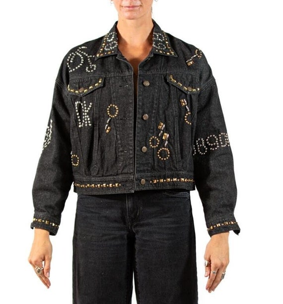 1980S Dkny Black Cotton Denim Studded 1988 Jacket