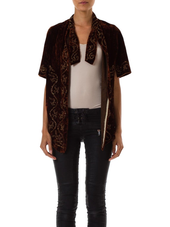 1890S Velvet Victorian Hand Beaded Short Cape