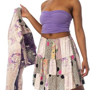 1980S Purple Printed Skirt, Top & Jacket Ensemble Made From Japanese Kimono Silk image 7