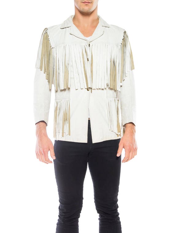 1970S White Leather Men's Fringed Jacket