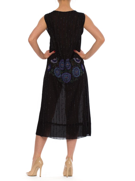 1920S Black Silk Chiffon Flapper Dress With Blue … - image 4
