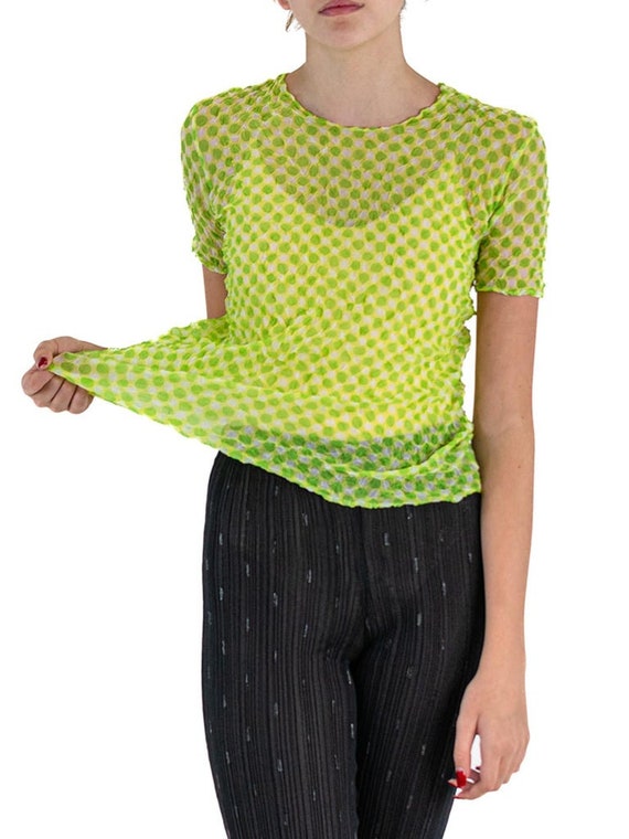 1990S Issey Miyake Lime Green Sheer Polyester Shr… - image 5