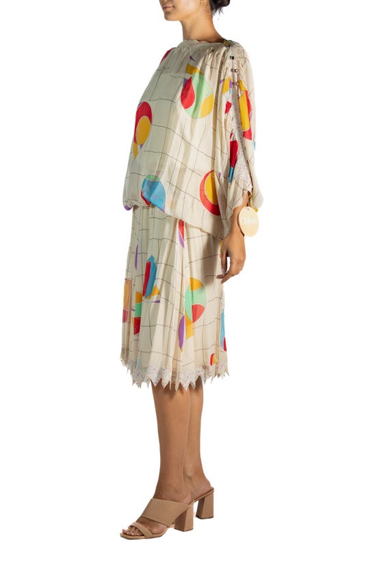 1980S Karl Lagerfeld Chloe Cream Silk Chiffon Memphis Modernist