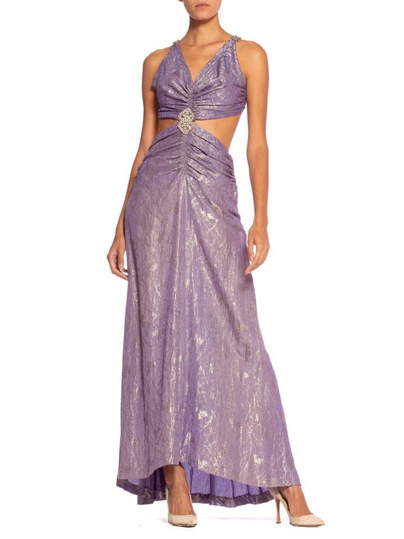 MORPHEW COLLECTION Lilac Silver Antique Silk Lamé… - image 1