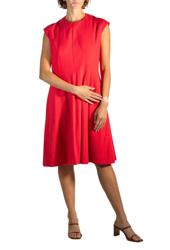Pauline Trigere Ruby Red Wool Crepe Mod Dress - image 7