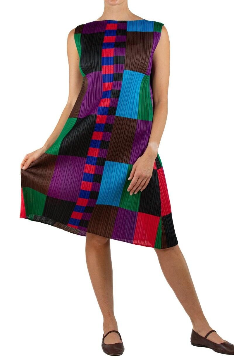 open lace back dress Incredible Rare Issey Miyake Pleats Please Avant Garde Color Block Dre   Basha Gold