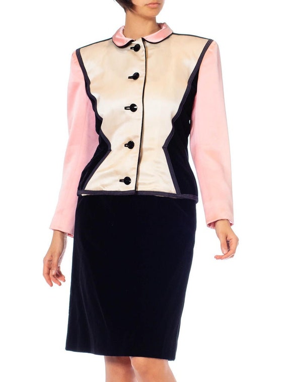 1980S Yves Saint Laurent Black  Pink Silk Duchess… - image 8