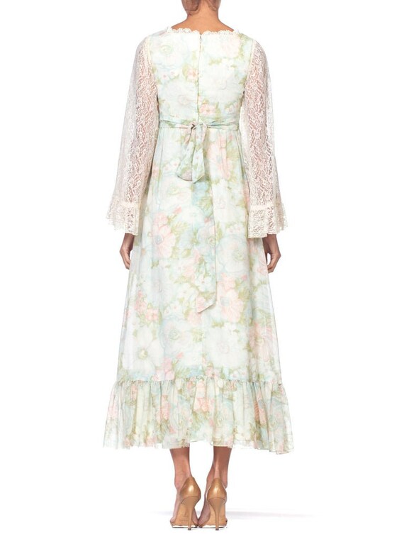 1970S Boho Floral Printed Cotton Tulle Dress Line… - image 9