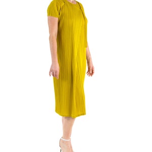 1990S Pleats Please Issey Miyake Mustard Yellow Polyester Wrap Dress image 7