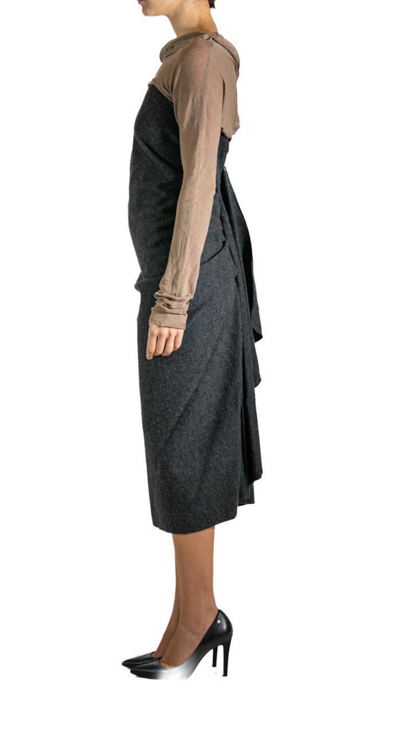 lanvin grey dress Lanvin One-Shoulder Tiered Ribbon Midi Dress