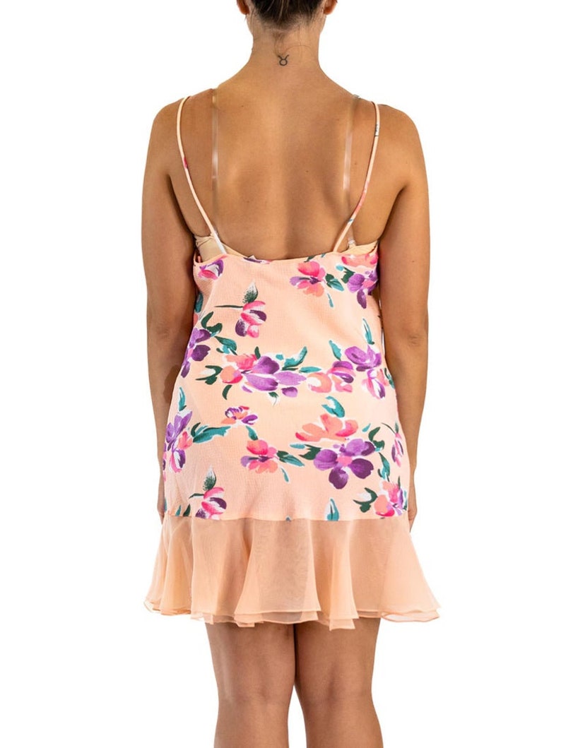 1990S Pink Multi Floral Polyester Lace Slip Dress image 6
