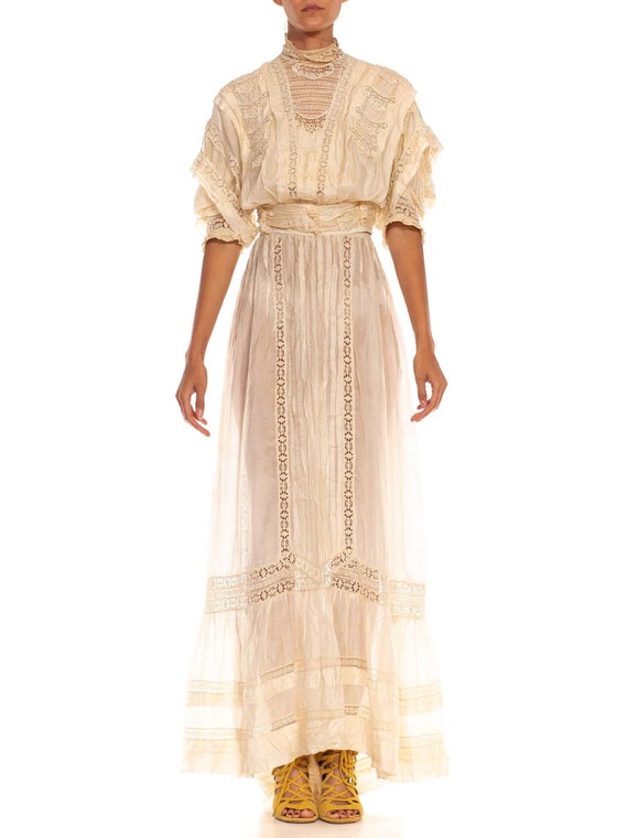 Edwardian Cream Silk Lace Ensemble - image 1