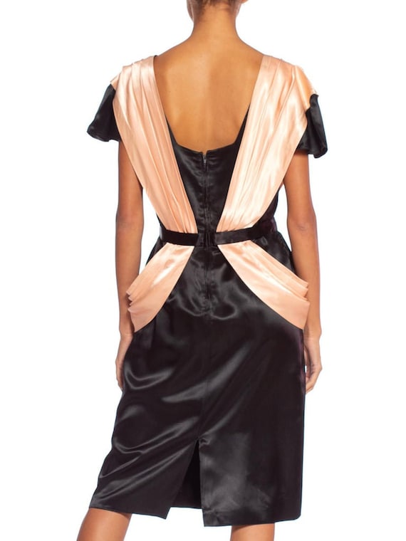 1980'S Black & Peach Acetate Satin Short Sleeve F… - image 5