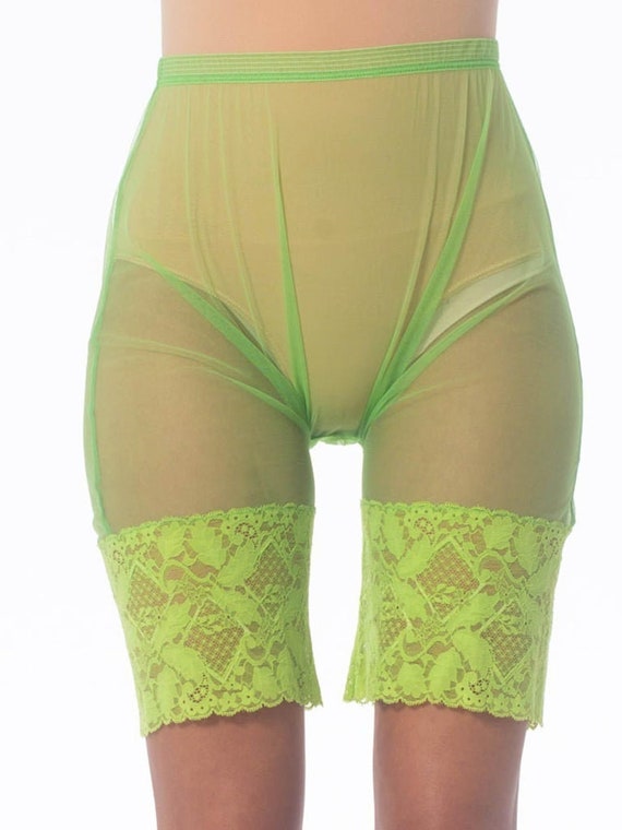 1990S GIANNI VERSACE Lime Green Nylon Net Sheer B… - image 1