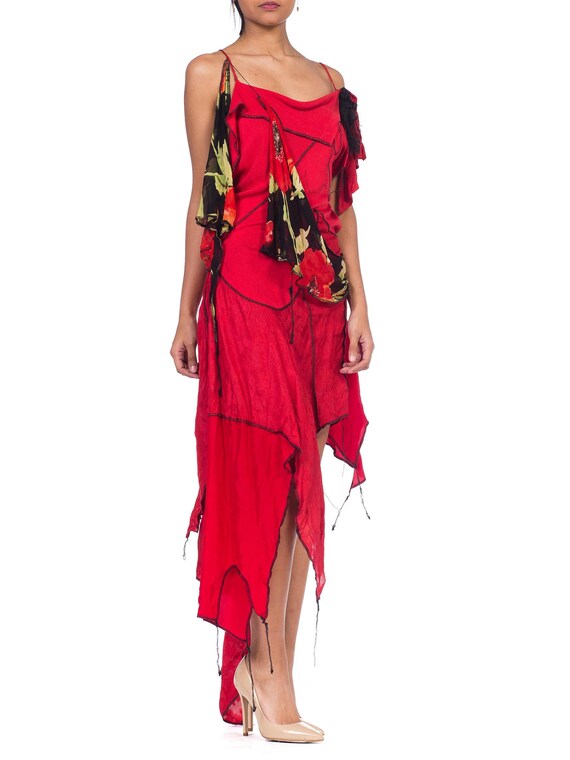 1990s-deconstructed Silk Chiffon & Knit Dress Size