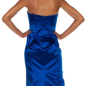 2000S Zac Posen Electric Blue Silk Duchess Satin Strapless Cocktail Dress image 10