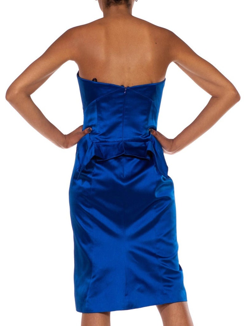 2000S Zac Posen Electric Blue Silk Duchess Satin Strapless Cocktail Dress image 10