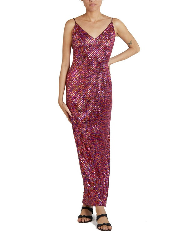 1990S Pink & Purple Polyester Stretch Sequined Go… - image 4