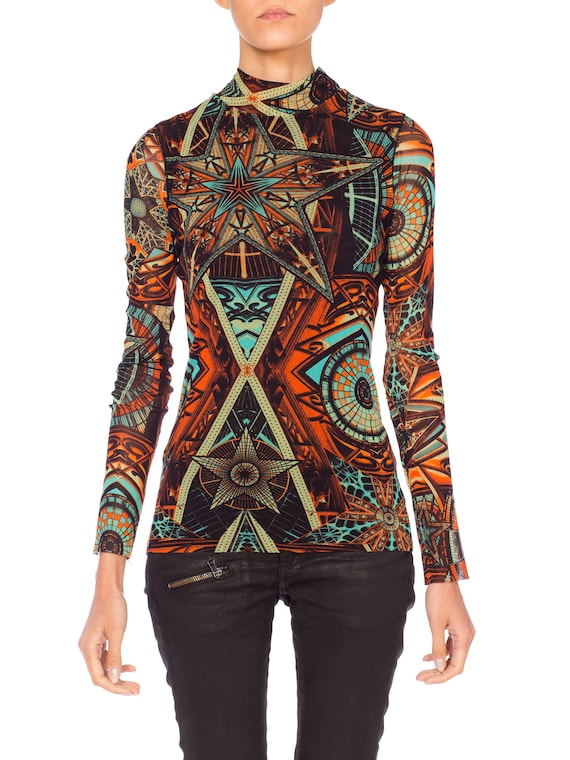 1990S JEAN PAUL GAULTIER Printed Poly/Lycra Mesh T