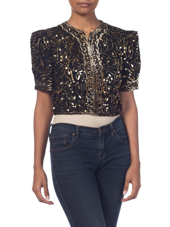 1930s-1940s Gold Sequined Bolero Jacket Size: S