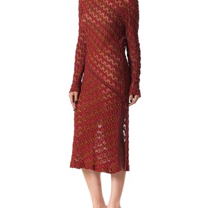 1970S MISSONI KNIT Style Burgundy Silk Long Sleeve Dress With Side Slit image 2