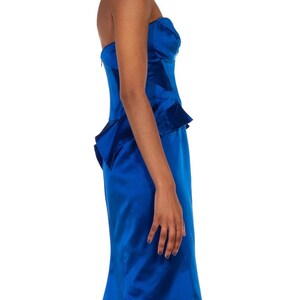 2000S Zac Posen Electric Blue Silk Duchess Satin Strapless Cocktail Dress image 4