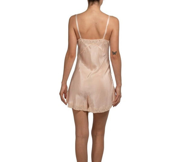 1930S Blush Pink Bias Cut Silk Romper Slip With L… - image 4