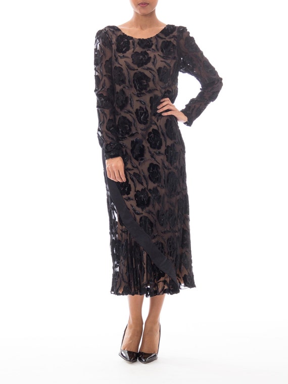 1970S STAVROPOULOS Black Bias Cut Silk Lurex Burn… - image 1