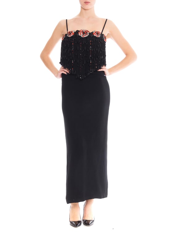 1970S VALENTINO Black Silk Crepe Gown With Beaded… - image 1