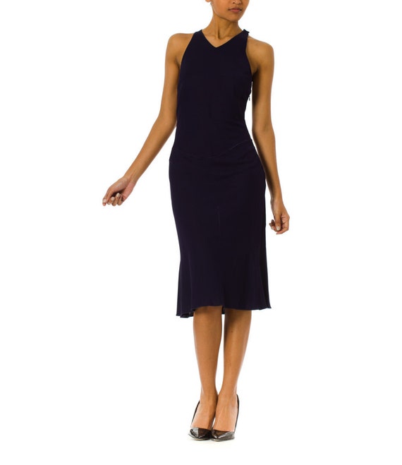 1980S AZZEDINE ALAIA Navy Blue Rayon Jersey Body-C