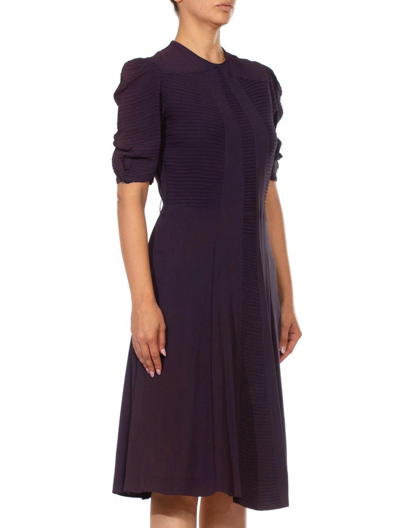1940S Purple Rayon Blend Crepe Short Sleeve Dress image 4