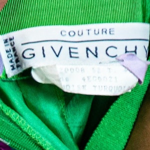 1980S Givenchy Green, Aqua Pink Sill Chiffon Couture Dress image 9