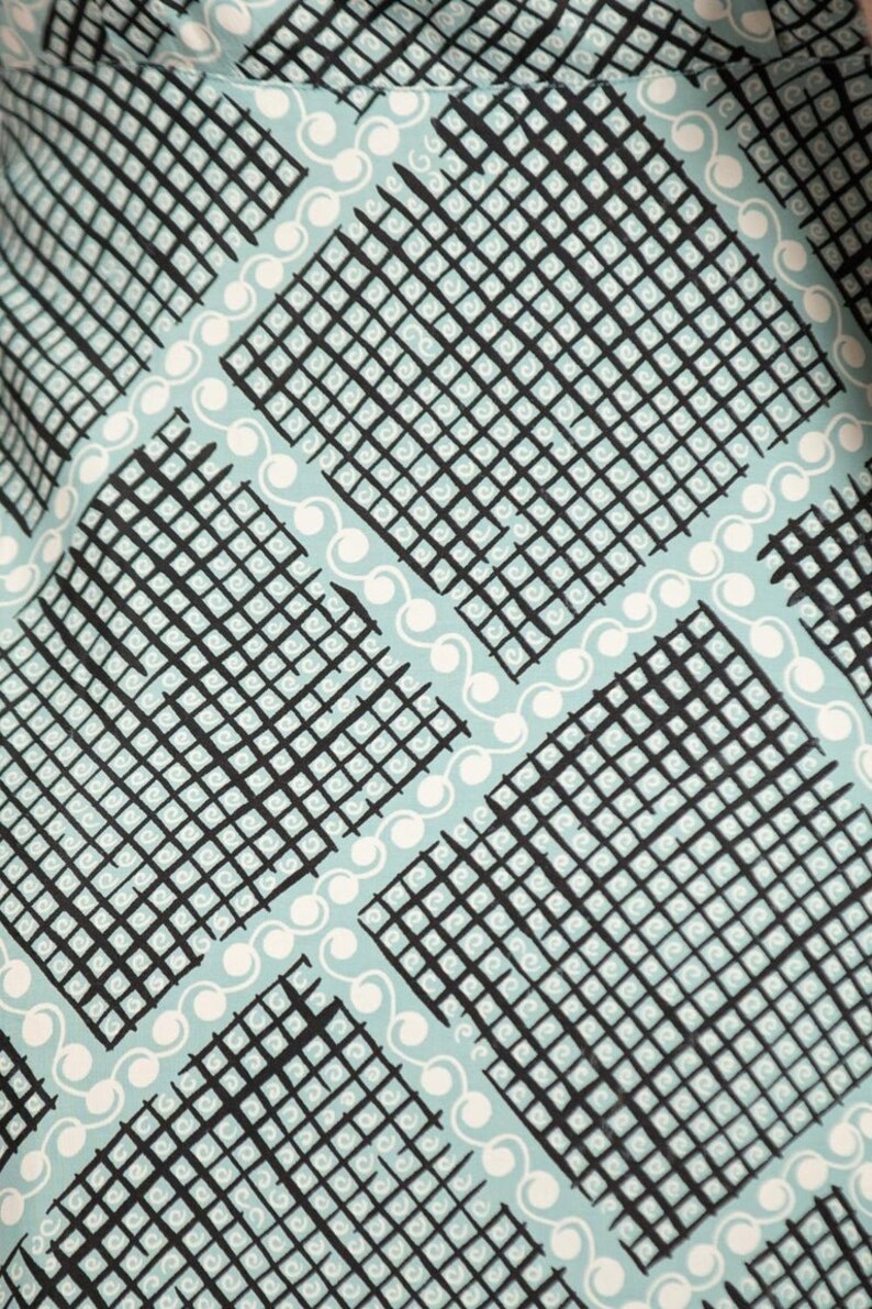 1940S Light Blue & Black Cold Rayon Geometric Print Wrap Dress image 10