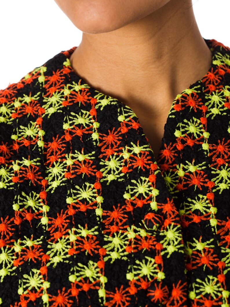 1960S Neon Embroidered Polyester Net Jacket Top Etsy