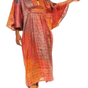 Morphew Collection Orange Yellow Multicolor Metallic Gold Silk Kaftan Made From Vintage Saris image 8
