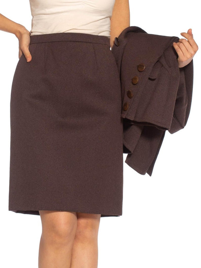 1980S Yves Saint Laurent Brown Haute Couture Wool Skirt Suit image 4