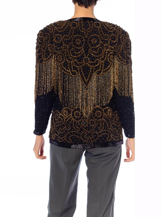 1980S Black  Gold Silk Beaded Fringe Jacket - image 8