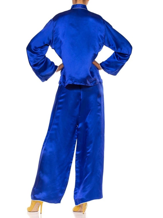 1970S Indigo Blue Silk Japanese Pajamas Ensemble … - image 7