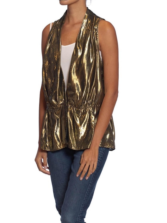 1980S Gold Lamé Low Cut Disco Halter Top