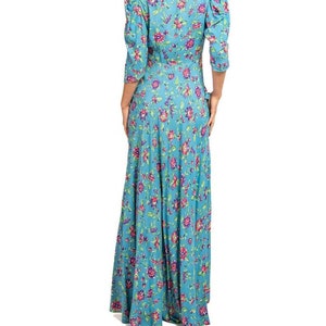 1940S Blue & Pink Floral Cold Rayon Zipper Front Dress image 8