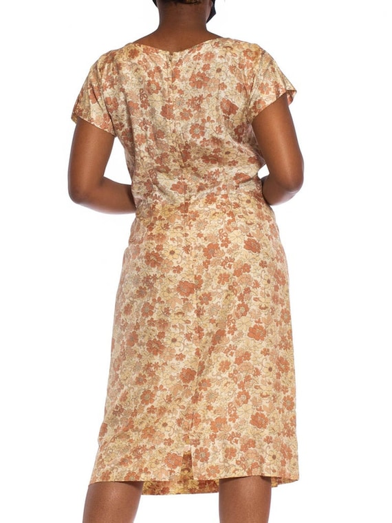 1950S Beige  Brown Silk Indian Floral Print Dress… - image 4