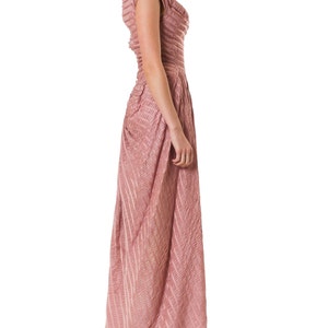 1940S NICHOLAS UNGAR Dusty Rose Rayon Blend Satin Plissé Stripe Gown With Train image 2