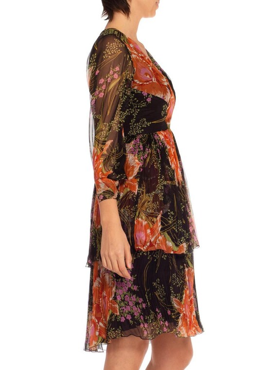 Vintage 1970's | Orange Floral Chiffon Maxi Dress