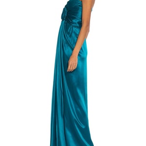 1980S Yves Saint Laurent Teal Haute Couture Silk Satin Draped Strpless Gown 画像 4