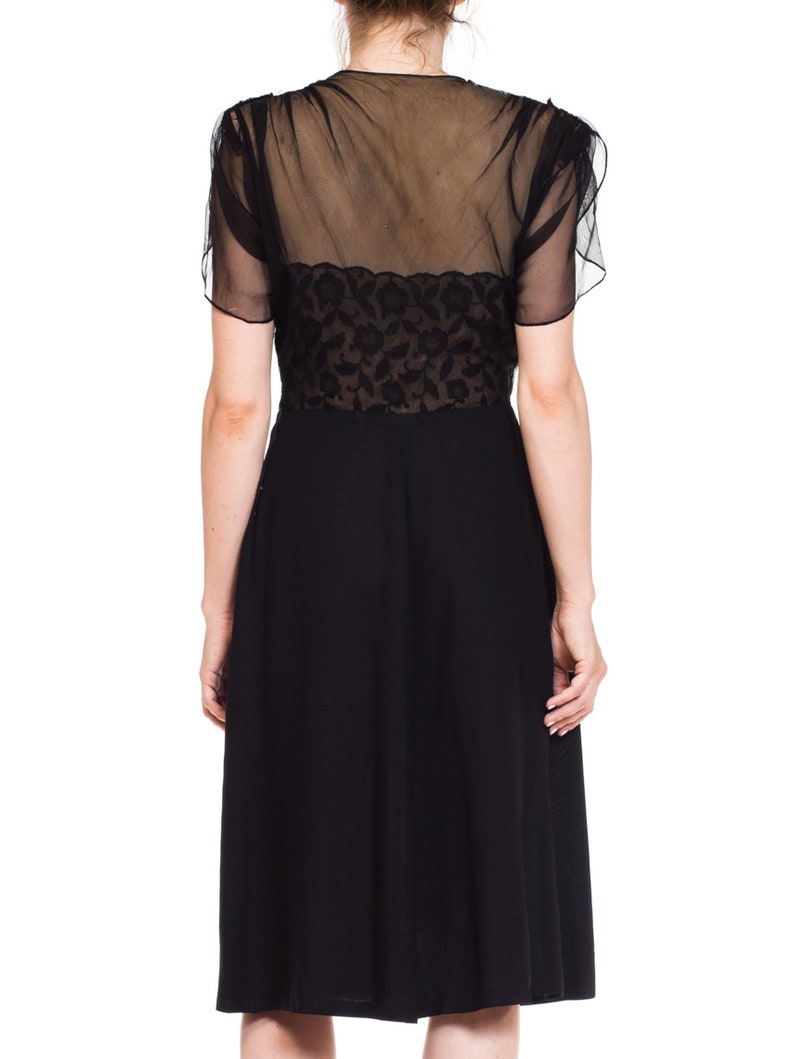 1940S Black Sheer Nylon & Lace Fitted Cocktail Dress image 5