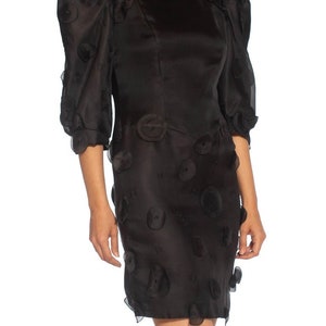 1980S Black Haute Couture Silk Gazzar Polka Dot Appliqué Cocktail Dress image 7